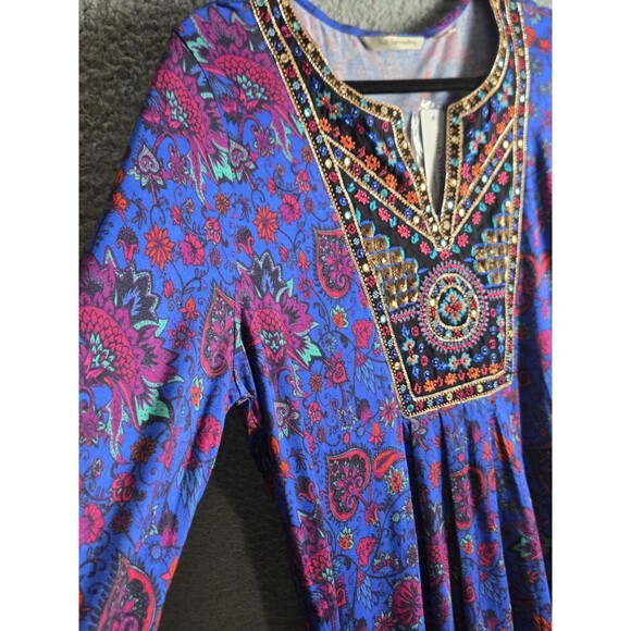 Soft Surroundings Top Womens M Blue Tamuri Embroidered Beaded Tunic Boho Hippie - Picture 4 of 11